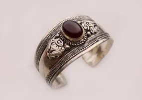 Garnet Inlaid White Metal Bracelet