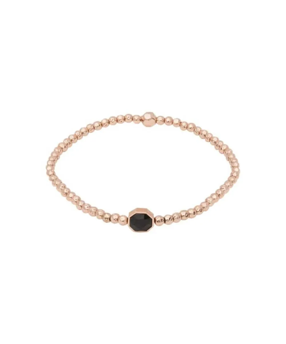Gemstone Black Onyx Charm Bracelet, Rose Gold