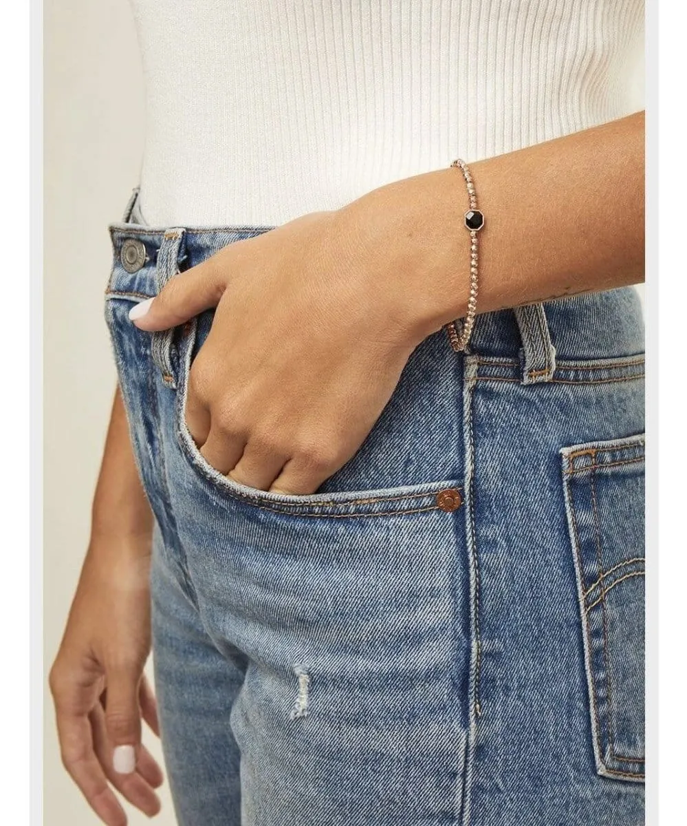 Gemstone Black Onyx Charm Bracelet, Rose Gold