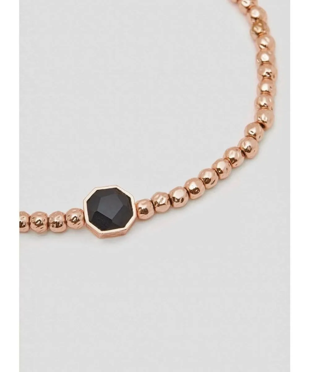 Gemstone Black Onyx Charm Bracelet, Rose Gold