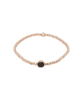Gemstone Black Onyx Charm Bracelet, Rose Gold