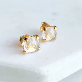 Gemstone Cushion Stud Earrings: Clear quartz