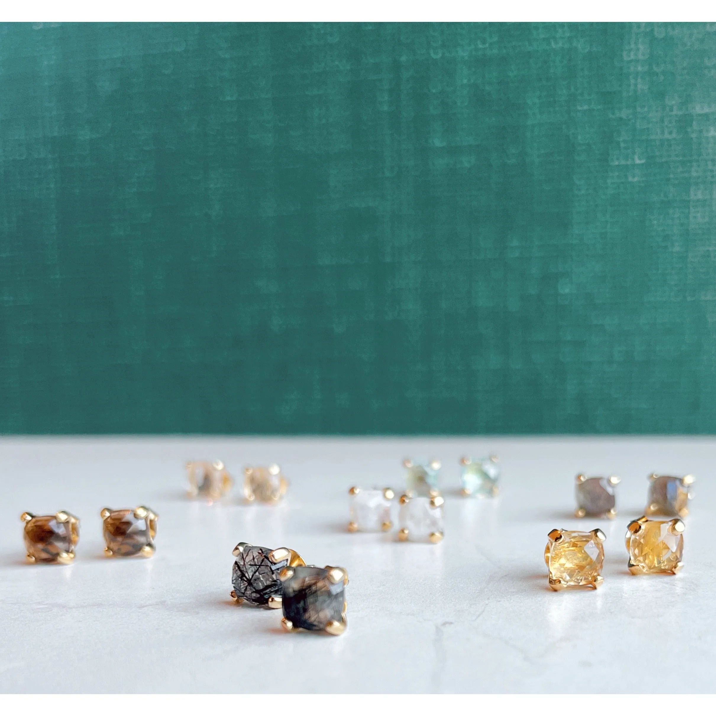 Gemstone Cushion Stud Earrings: Clear quartz