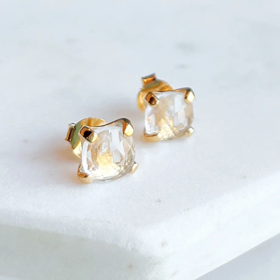 Gemstone Cushion Stud Earrings: Clear quartz