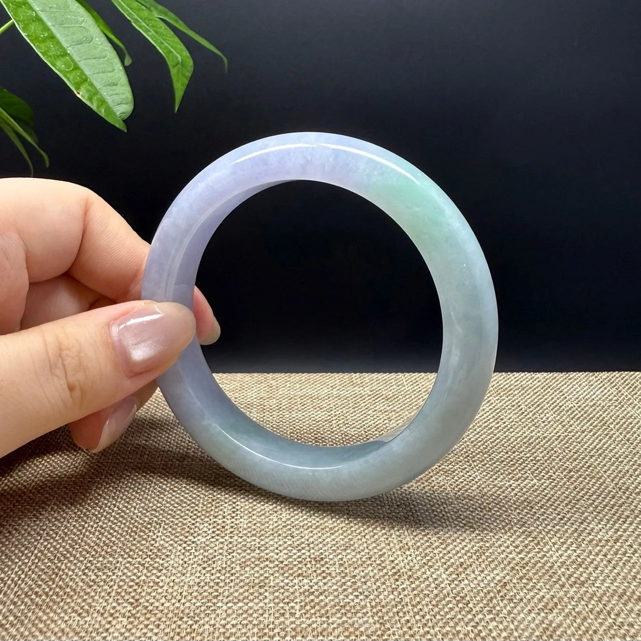 Genuine Burmese Lavender Green Jade Jadeite Bangle Bracelet ( 57.4mm )