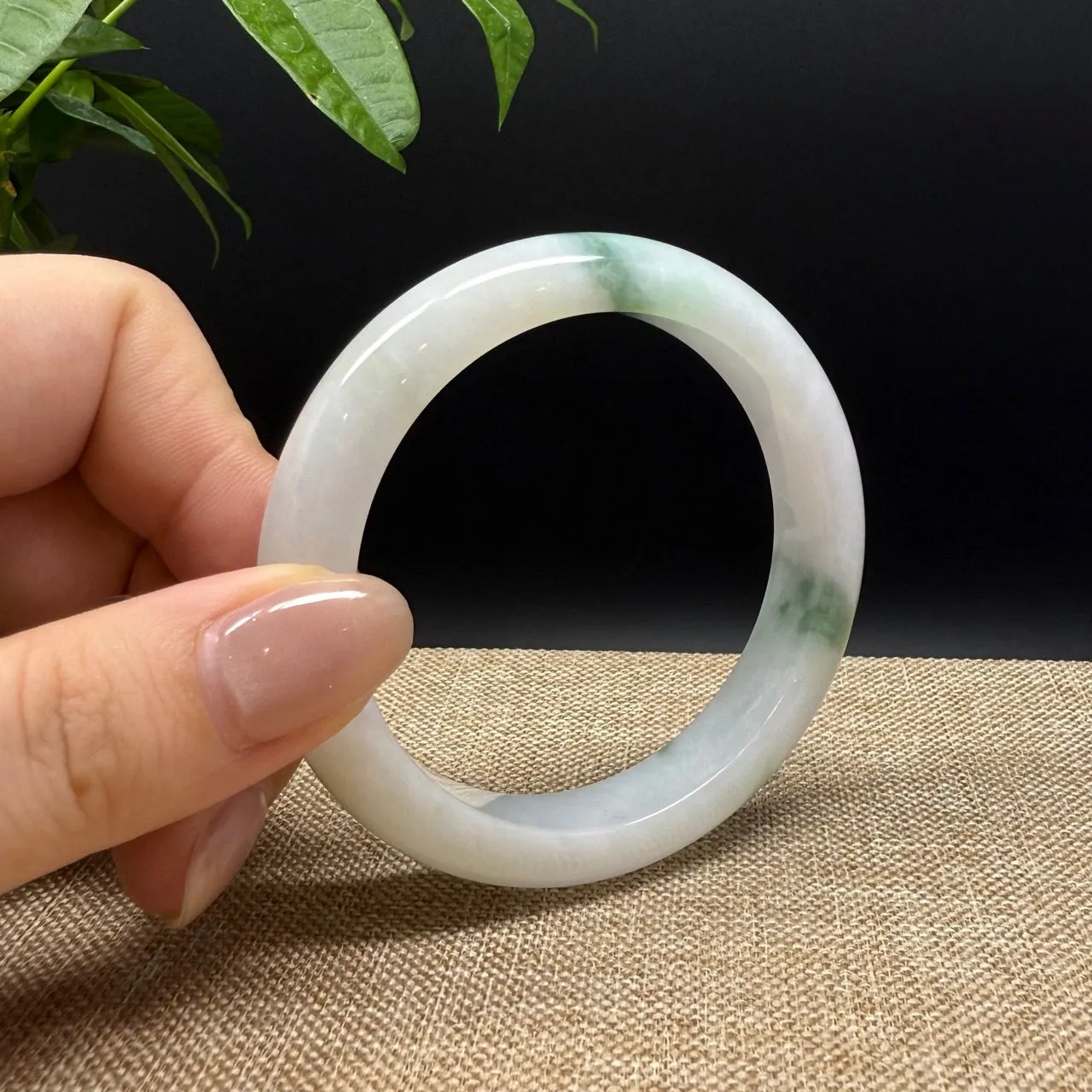 Genuine Burmese White Green Jade Jadeite Bangle Bracelet ( 53.6mm )