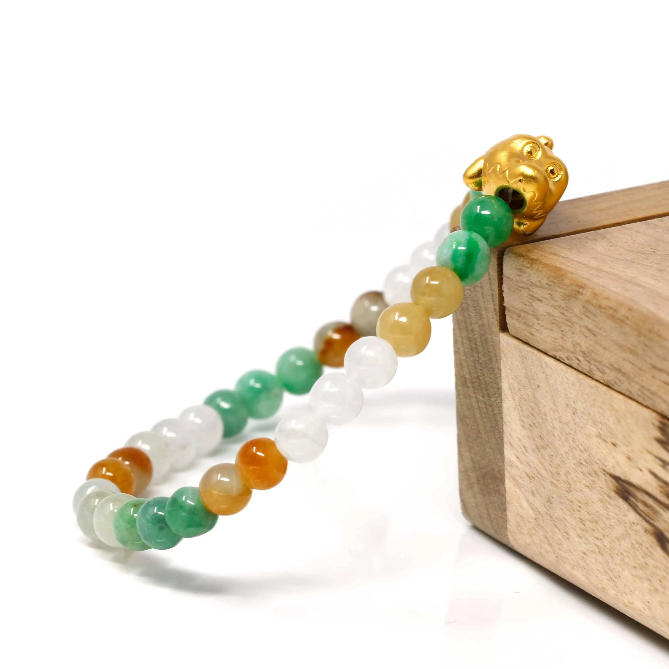 Genuine High-quality Jade Jadeite Bracelet Bangle with 24k Yellow Gold Crocodile Charm Colorful  #412
