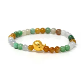 Genuine High-quality Jade Jadeite Bracelet Bangle with 24k Yellow Golden Duck Charm Colorful  #407