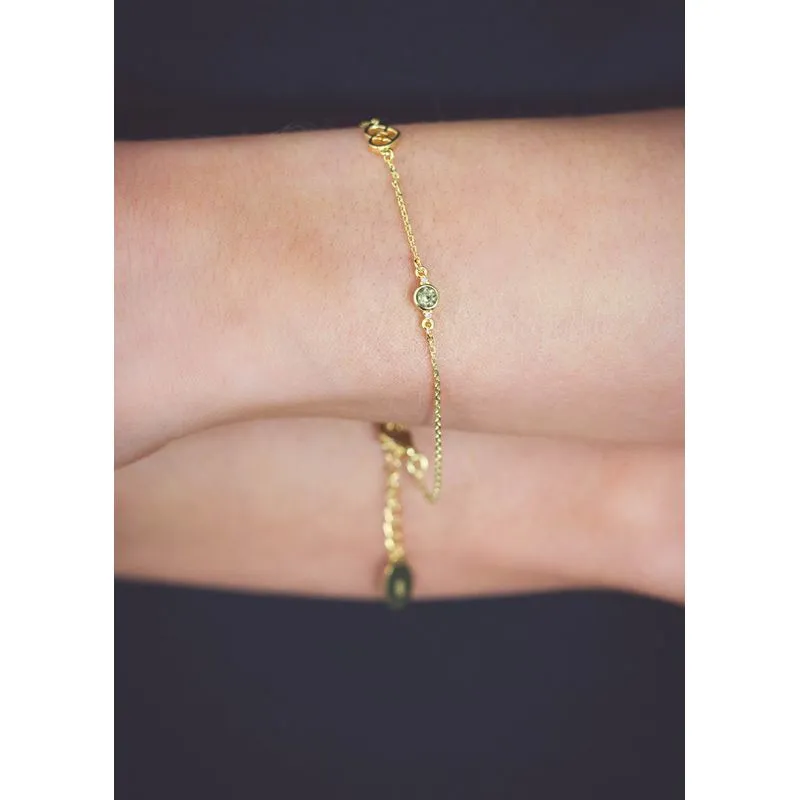 Georgini Natural Peridot and Two Natural Diamond August Bracelet - Gold