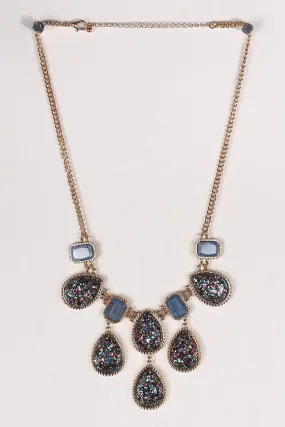 Glitter Teardrop Gemstone Statement Necklace