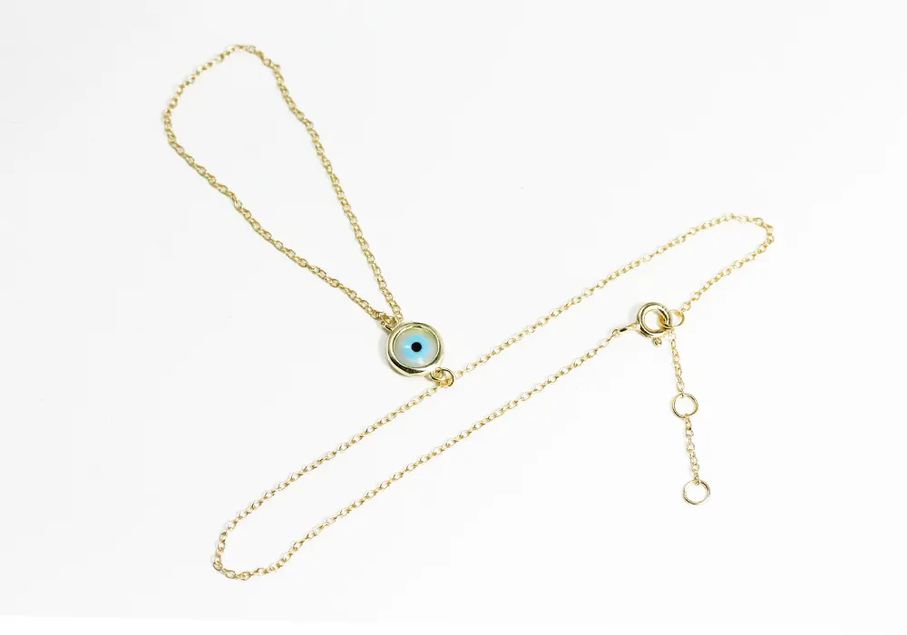 Gold-Dipped Hand Chain Bracelet with Blue Evil Eye