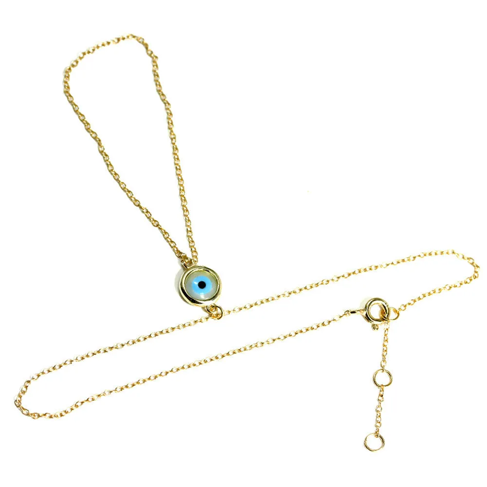 Gold-Dipped Hand Chain Bracelet with Blue Evil Eye