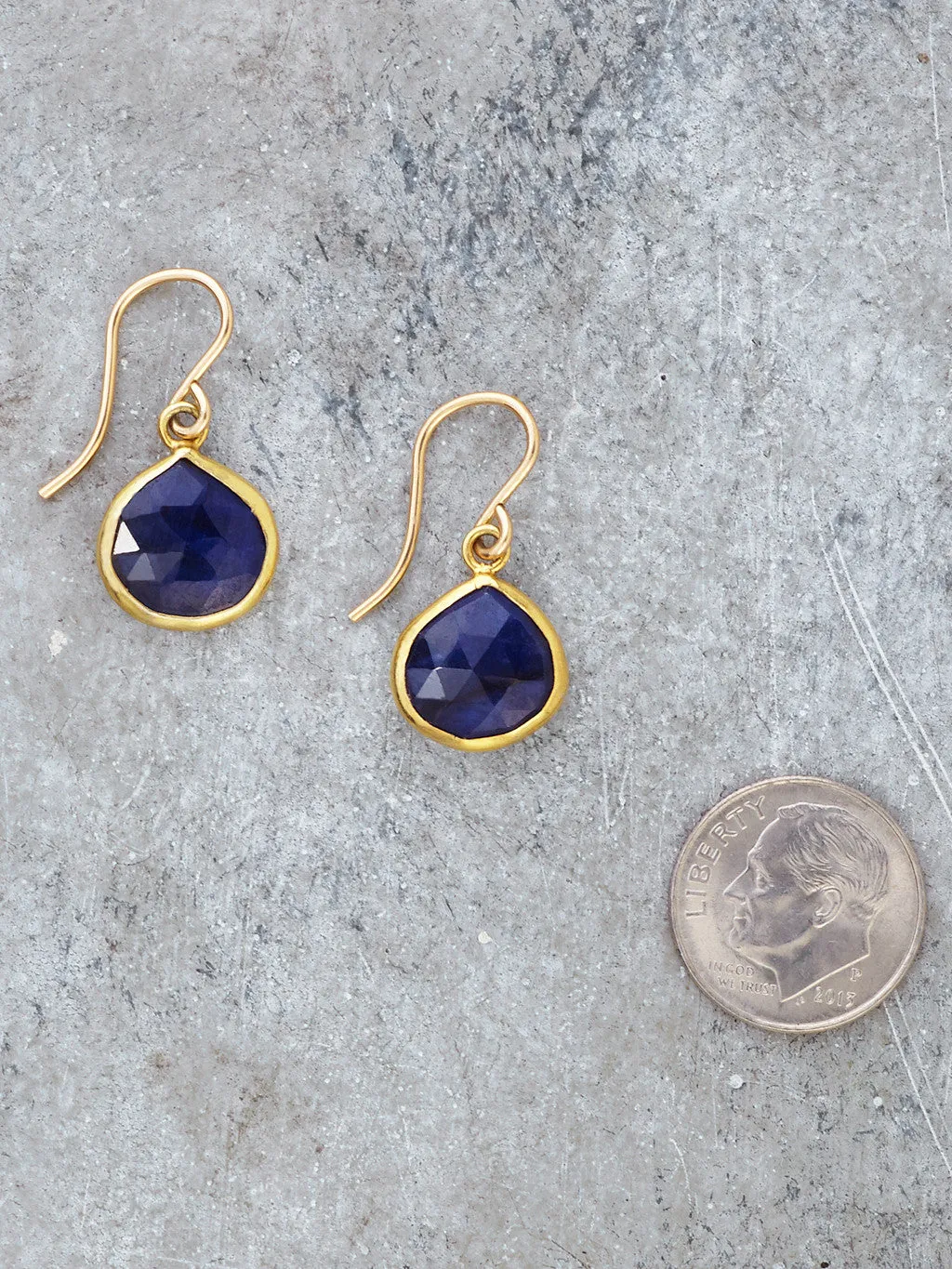 Gold Framed Lapis Teardrop Earrings