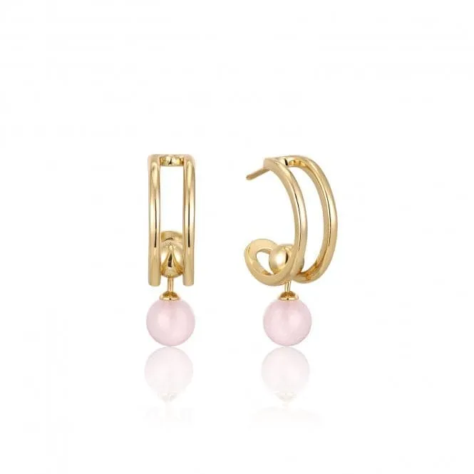 Gold Orb Rose Quartz Stud Mini Hoop Earrings E045-05G-RQ