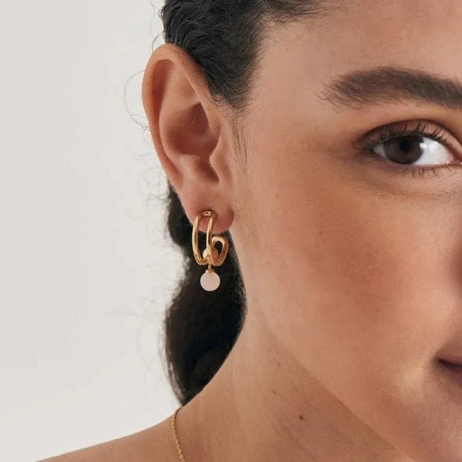 Gold Orb Rose Quartz Stud Mini Hoop Earrings E045-05G-RQ