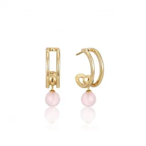 Gold Orb Rose Quartz Stud Mini Hoop Earrings E045-05G-RQ