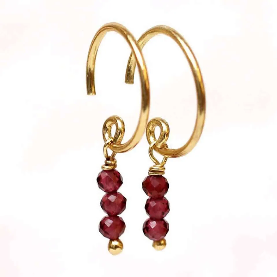 Gold Plated Earrings Three Stick Beads 2mm