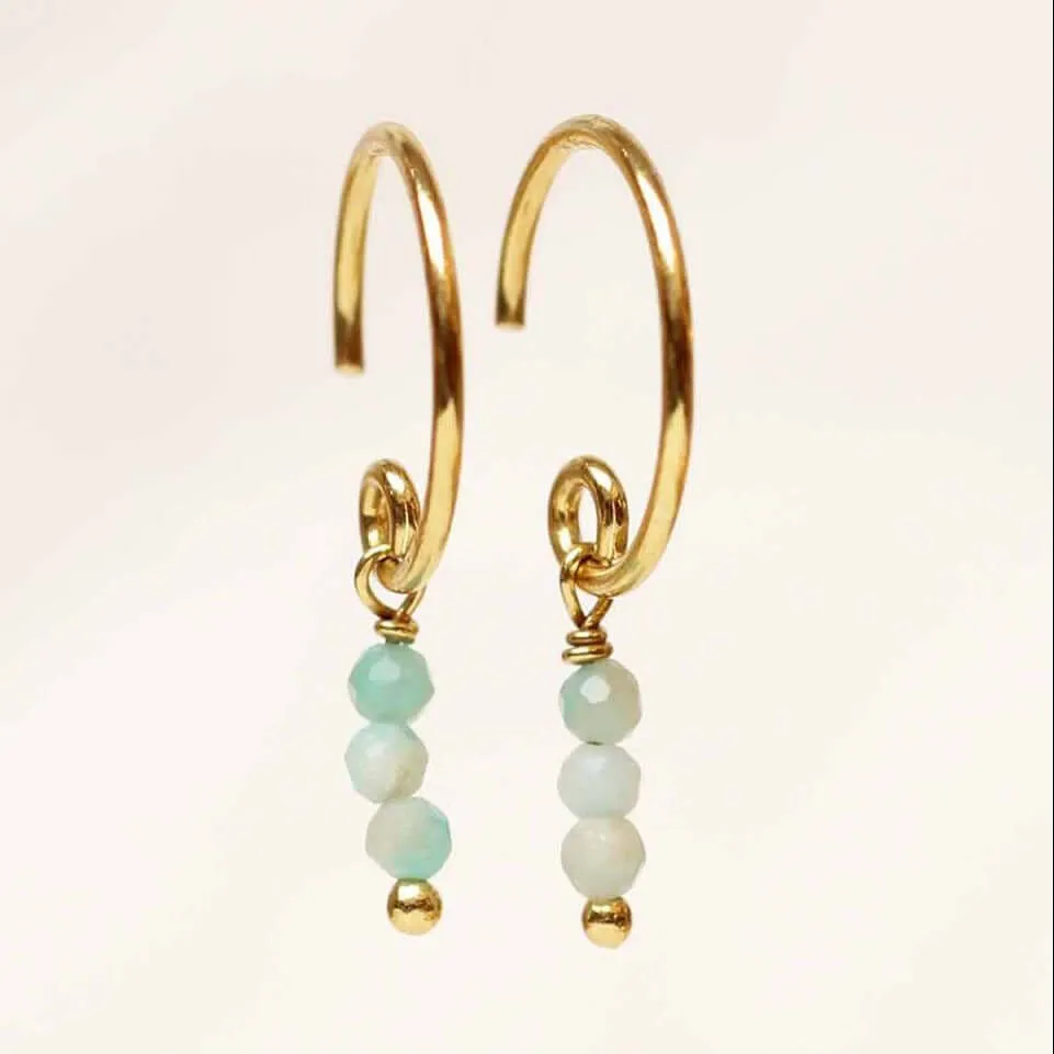 Gold Plated Earrings Three Stick Beads 2mm