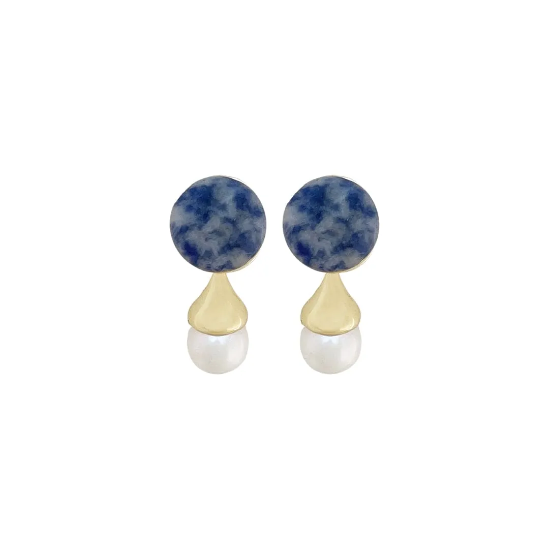 Gold Plated Earrings w/ Lapis Lazuli & Freshwater Pearls