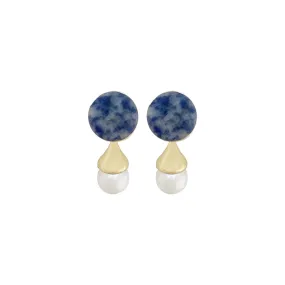 Gold Plated Earrings w/ Lapis Lazuli & Freshwater Pearls