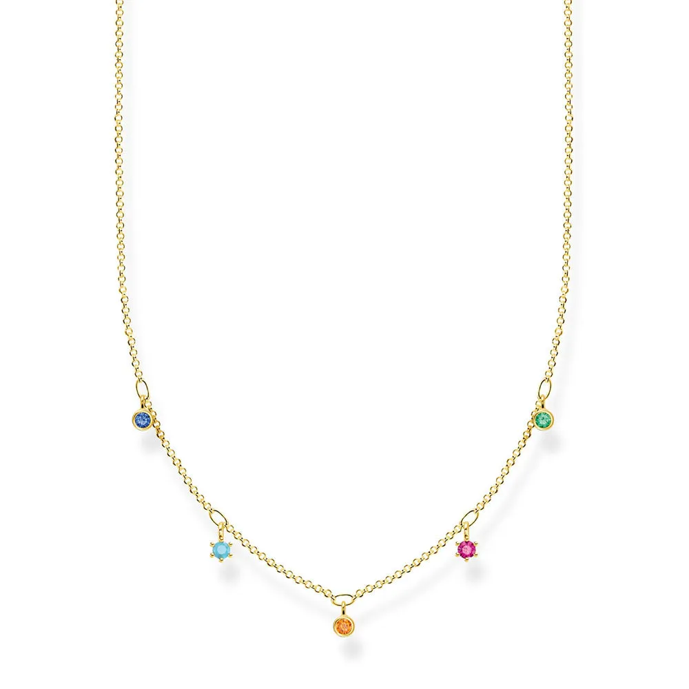 Gold Plated Sterling Silver Thomas Sabo Charm Club Coloured Zirconia Necklace 40-45cm