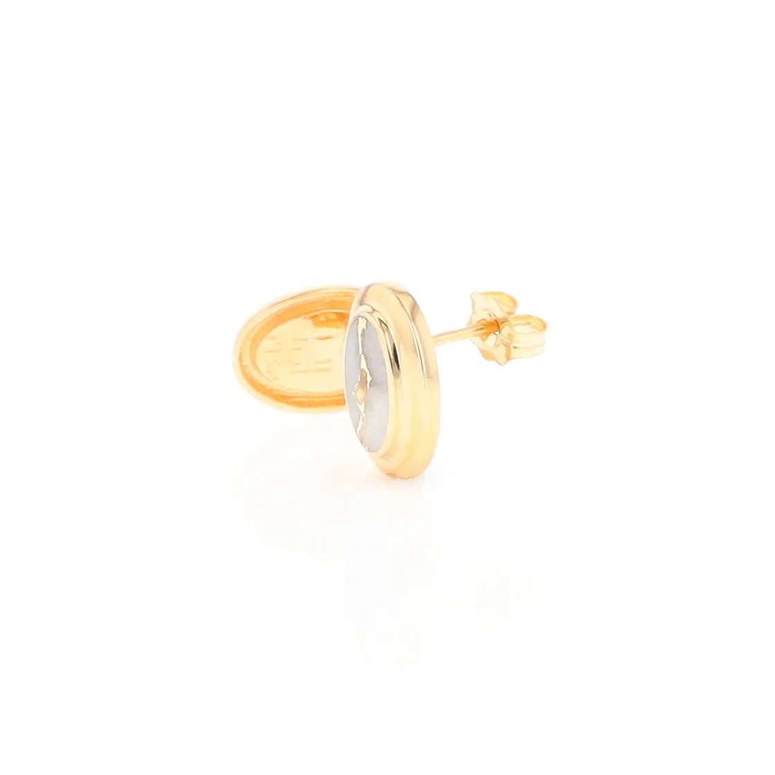 Gold Quartz Earrings Oval Inlaid Design Studs