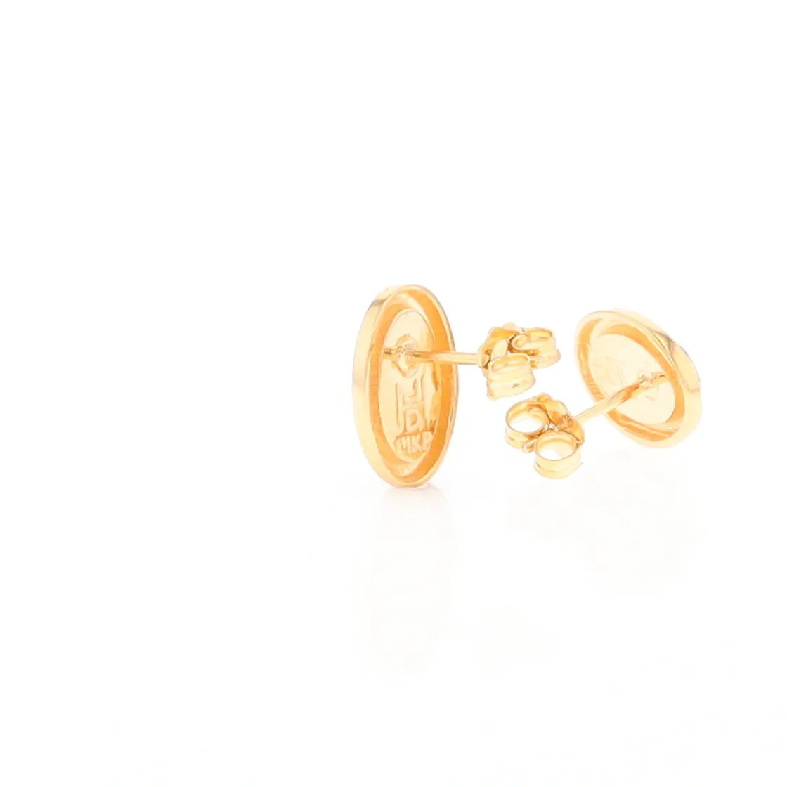 Gold Quartz Earrings Oval Inlaid Design Studs
