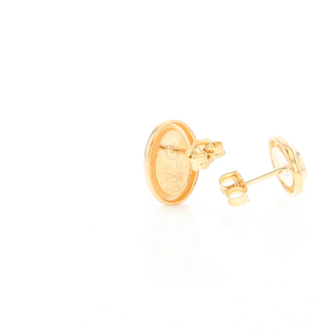 Gold Quartz Earrings Oval Inlaid Design Studs