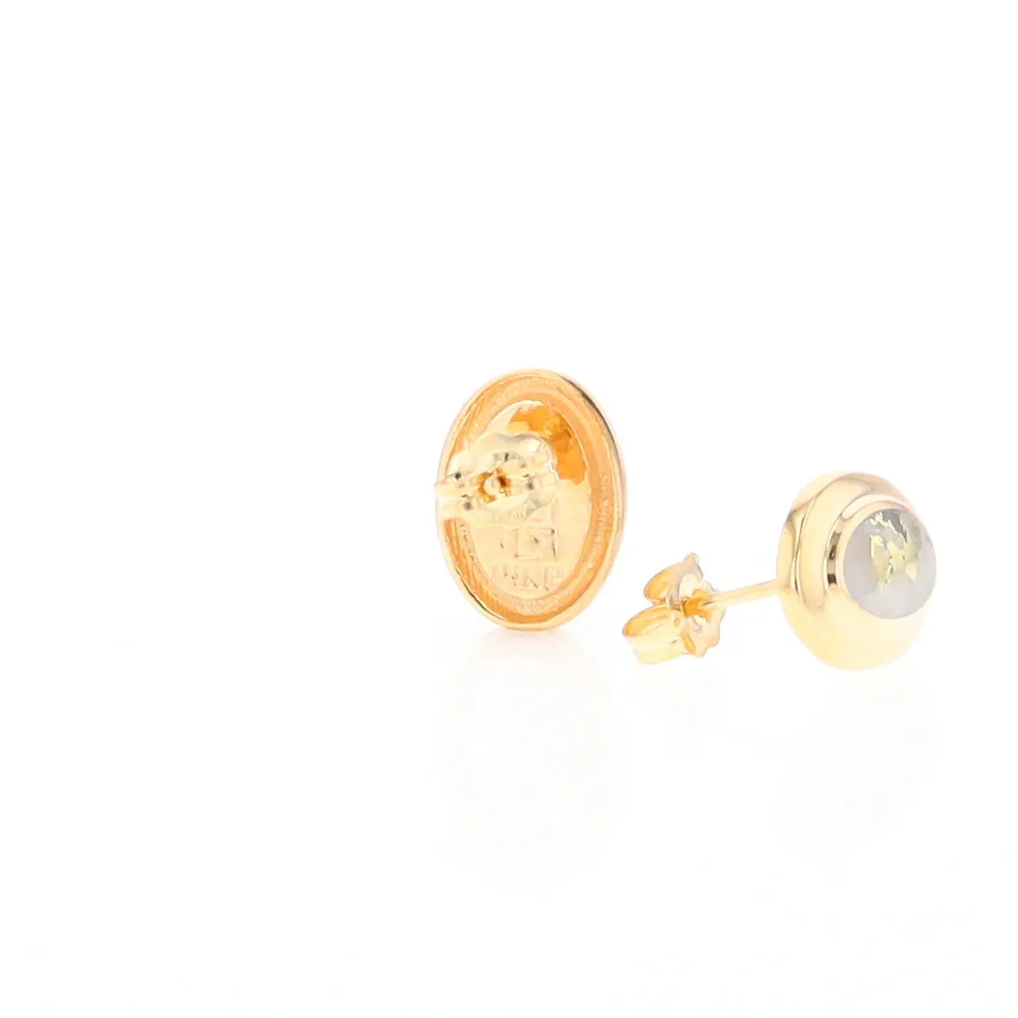 Gold Quartz Earrings Oval Inlaid Design Studs