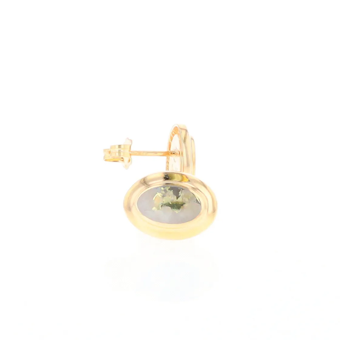 Gold Quartz Earrings Oval Inlaid Design Studs