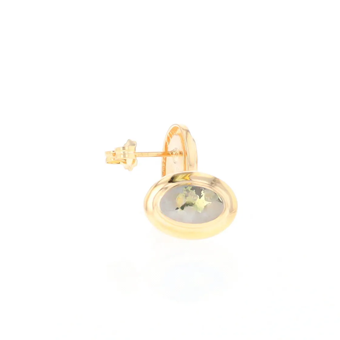 Gold Quartz Earrings Oval Inlaid Design Studs