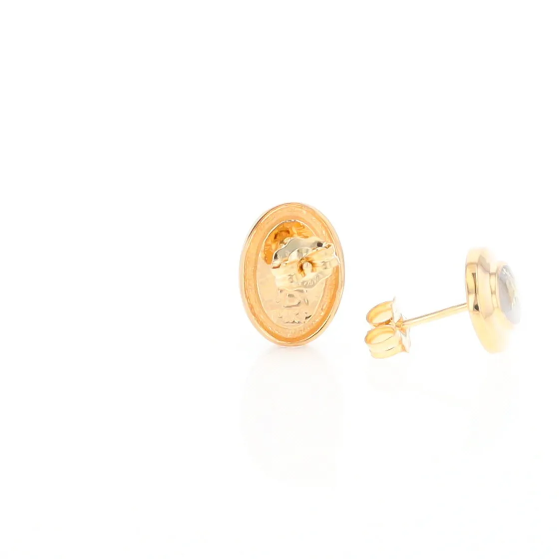 Gold Quartz Earrings Oval Inlaid Design Studs