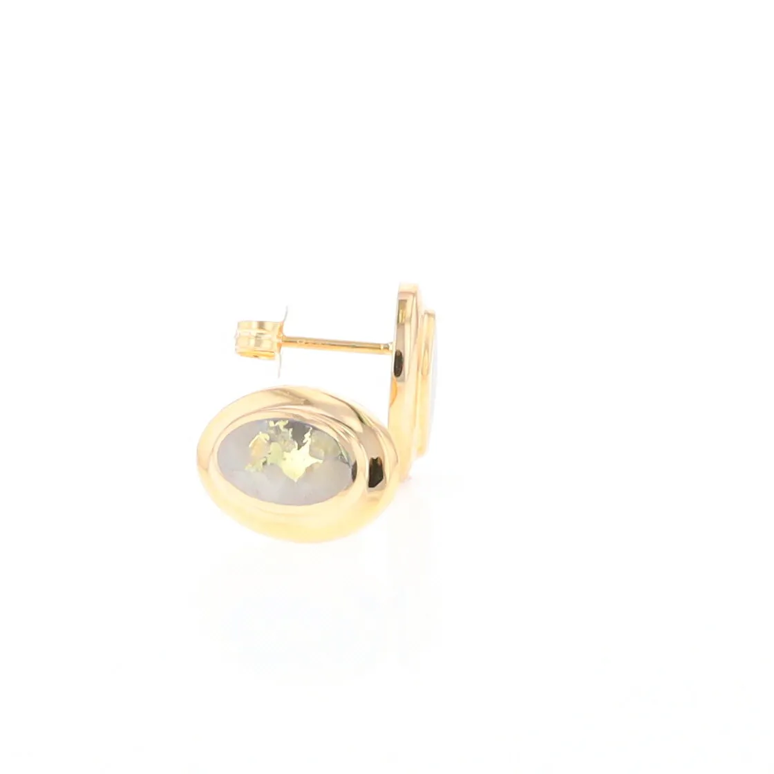 Gold Quartz Earrings Oval Inlaid Design Studs