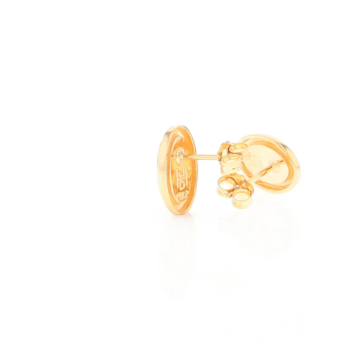 Gold Quartz Earrings Oval Inlaid Design Studs