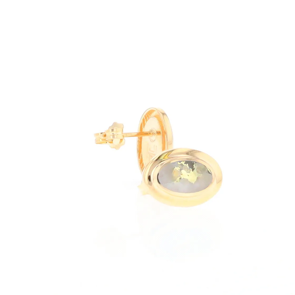 Gold Quartz Earrings Oval Inlaid Design Studs