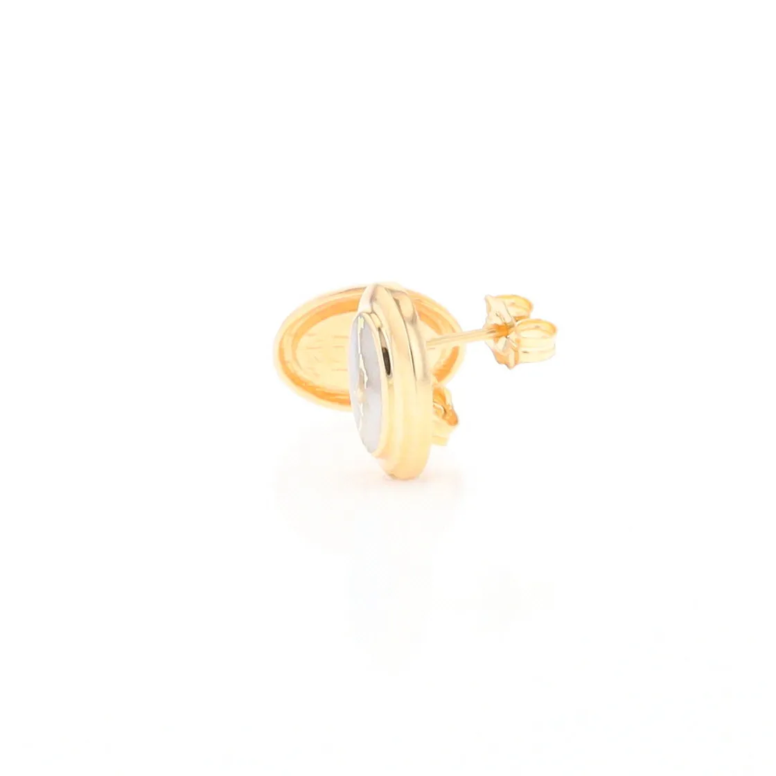 Gold Quartz Earrings Oval Inlaid Design Studs