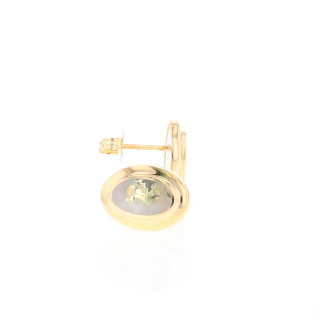 Gold Quartz Earrings Oval Inlaid Design Studs
