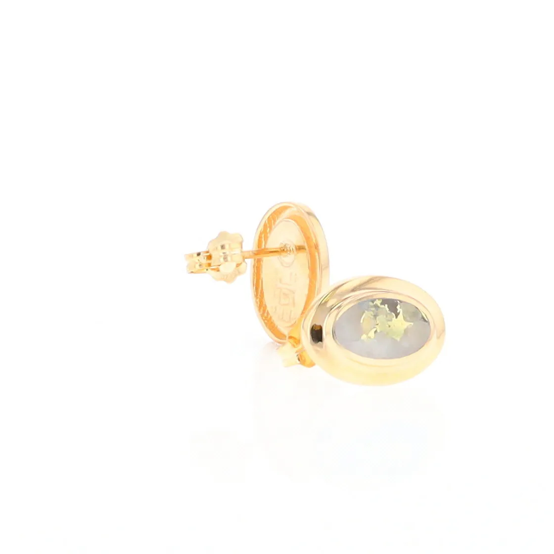 Gold Quartz Earrings Oval Inlaid Design Studs