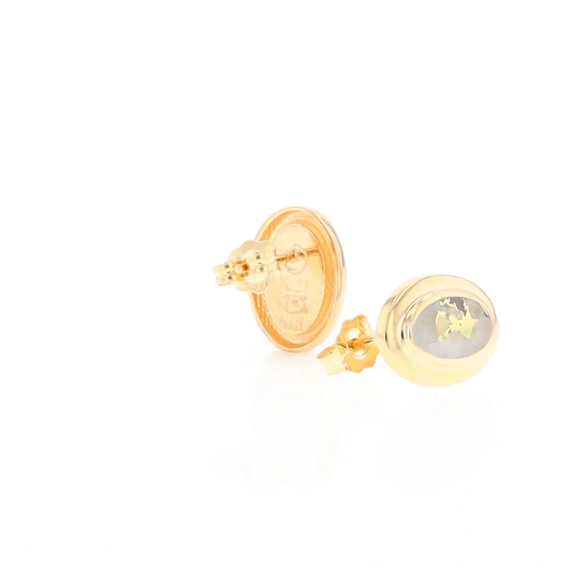 Gold Quartz Earrings Oval Inlaid Design Studs