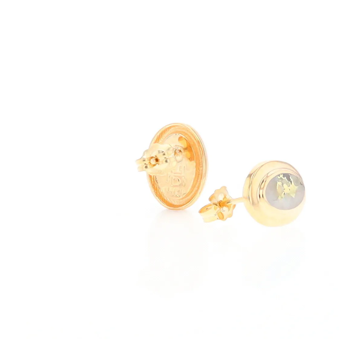 Gold Quartz Earrings Oval Inlaid Design Studs