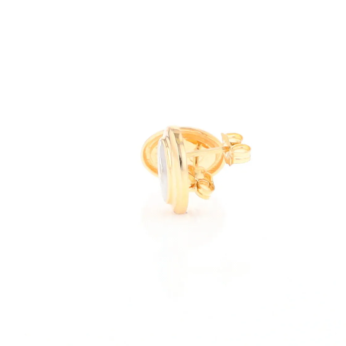 Gold Quartz Earrings Oval Inlaid Design Studs
