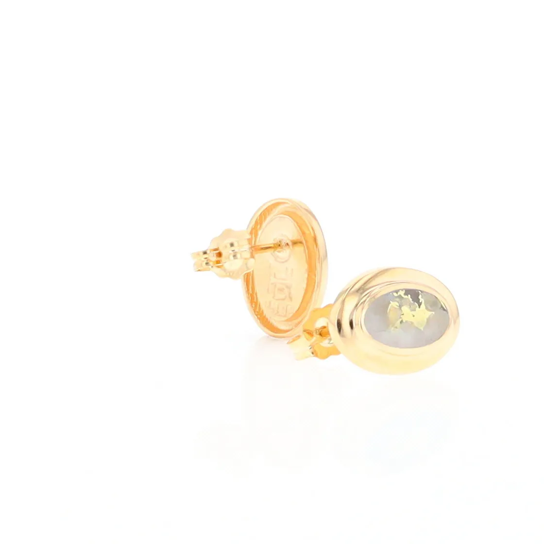 Gold Quartz Earrings Oval Inlaid Design Studs