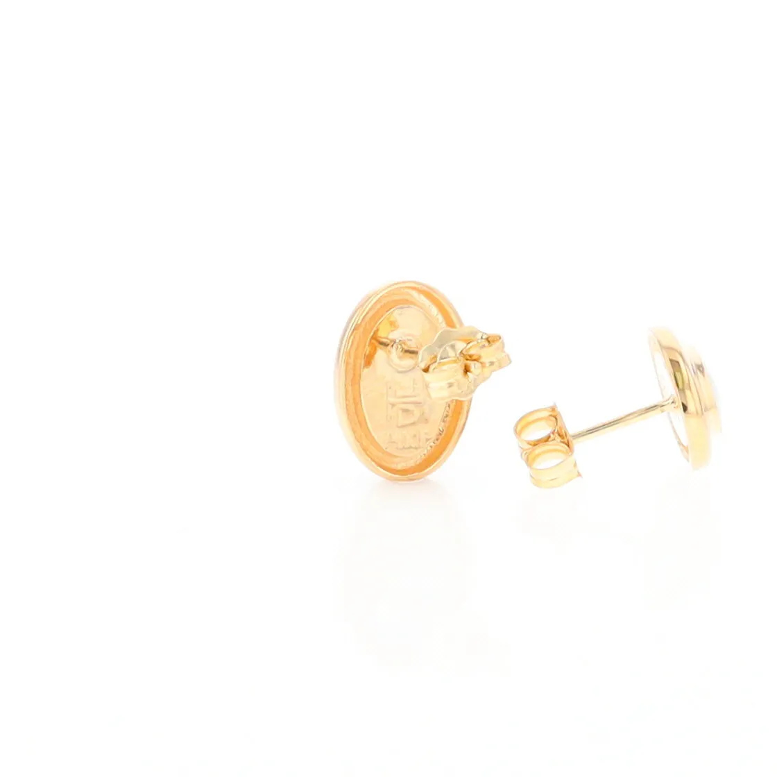 Gold Quartz Earrings Oval Inlaid Design Studs