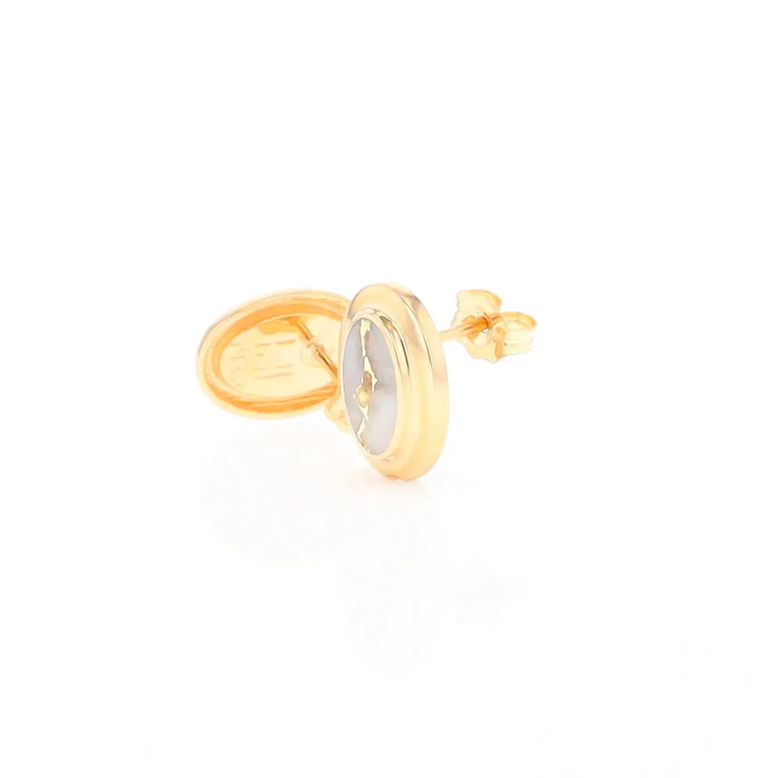 Gold Quartz Earrings Oval Inlaid Design Studs