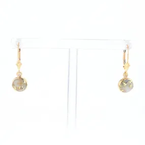 Gold Quartz Earrings Round Inlaid Design Lever Backs