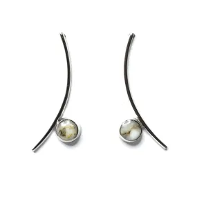 Gold Quartz Earrings Round Inlay Curved Bar Design