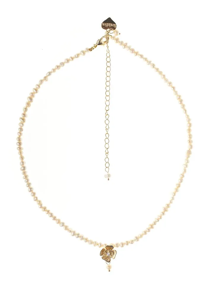 Gold Rose Pearl Necklace by Rosie fox