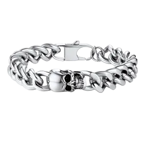 Gothic Heavy Cuban Chain Skull Bracelet For Men in Stainless Steel