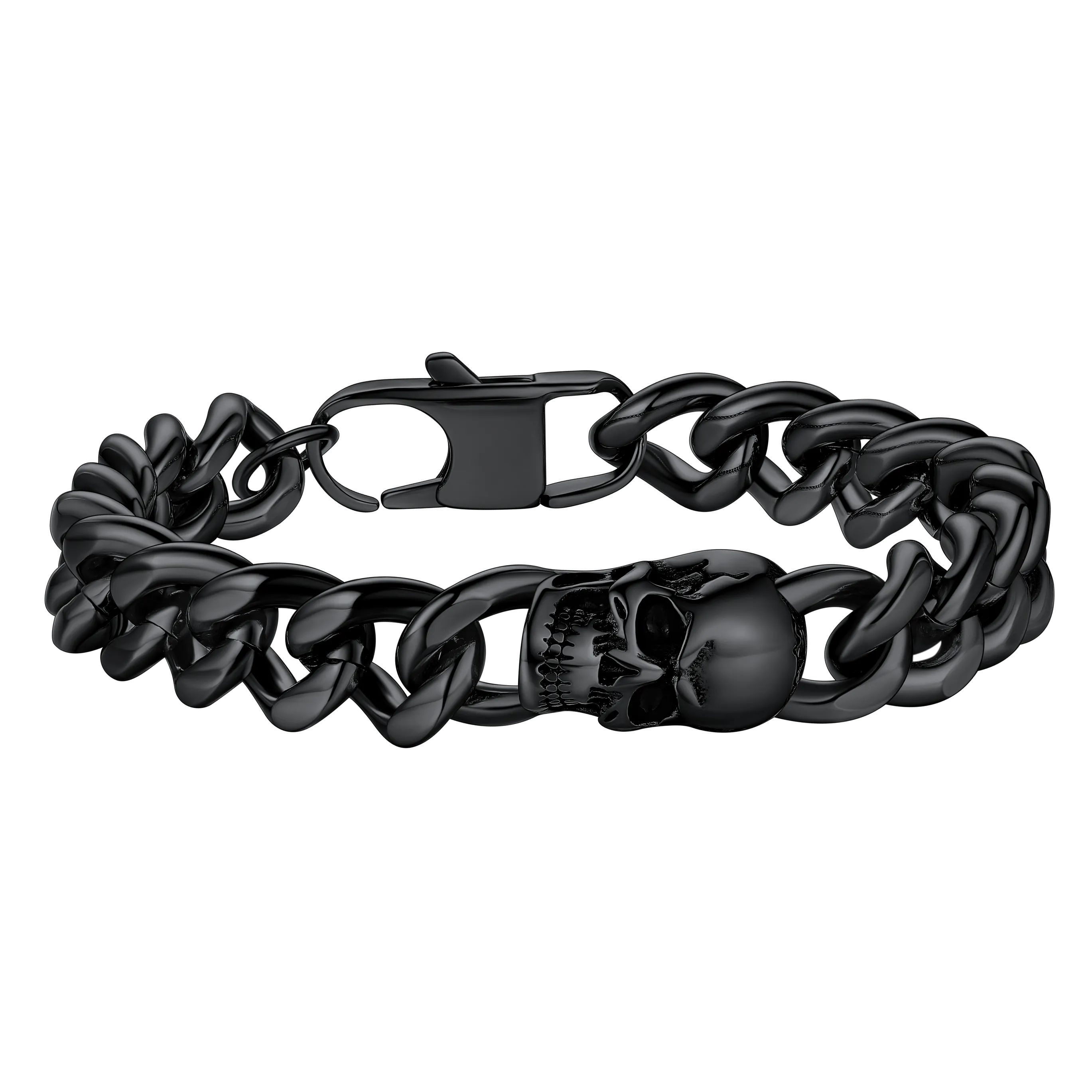 Gothic Heavy Cuban Chain Skull Bracelet For Men in Stainless Steel