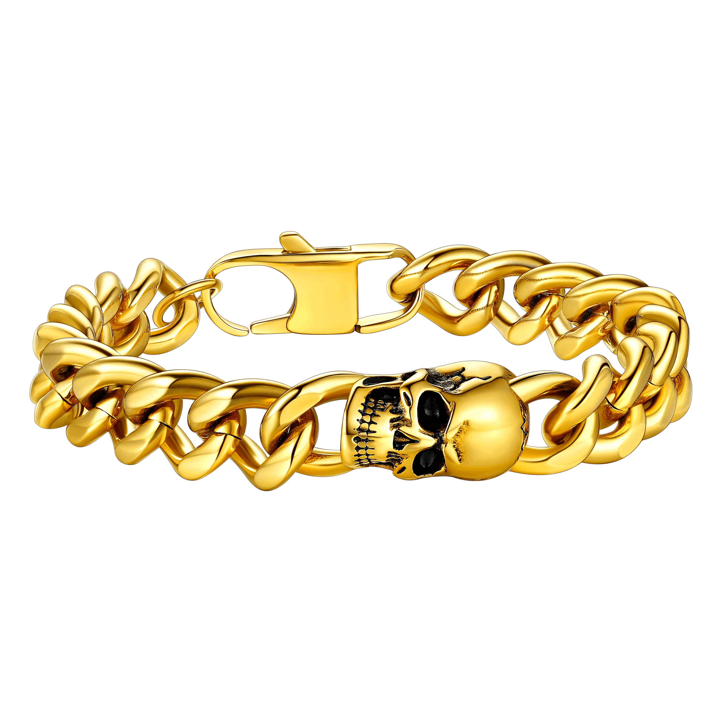 Gothic Heavy Cuban Chain Skull Bracelet For Men in Stainless Steel
